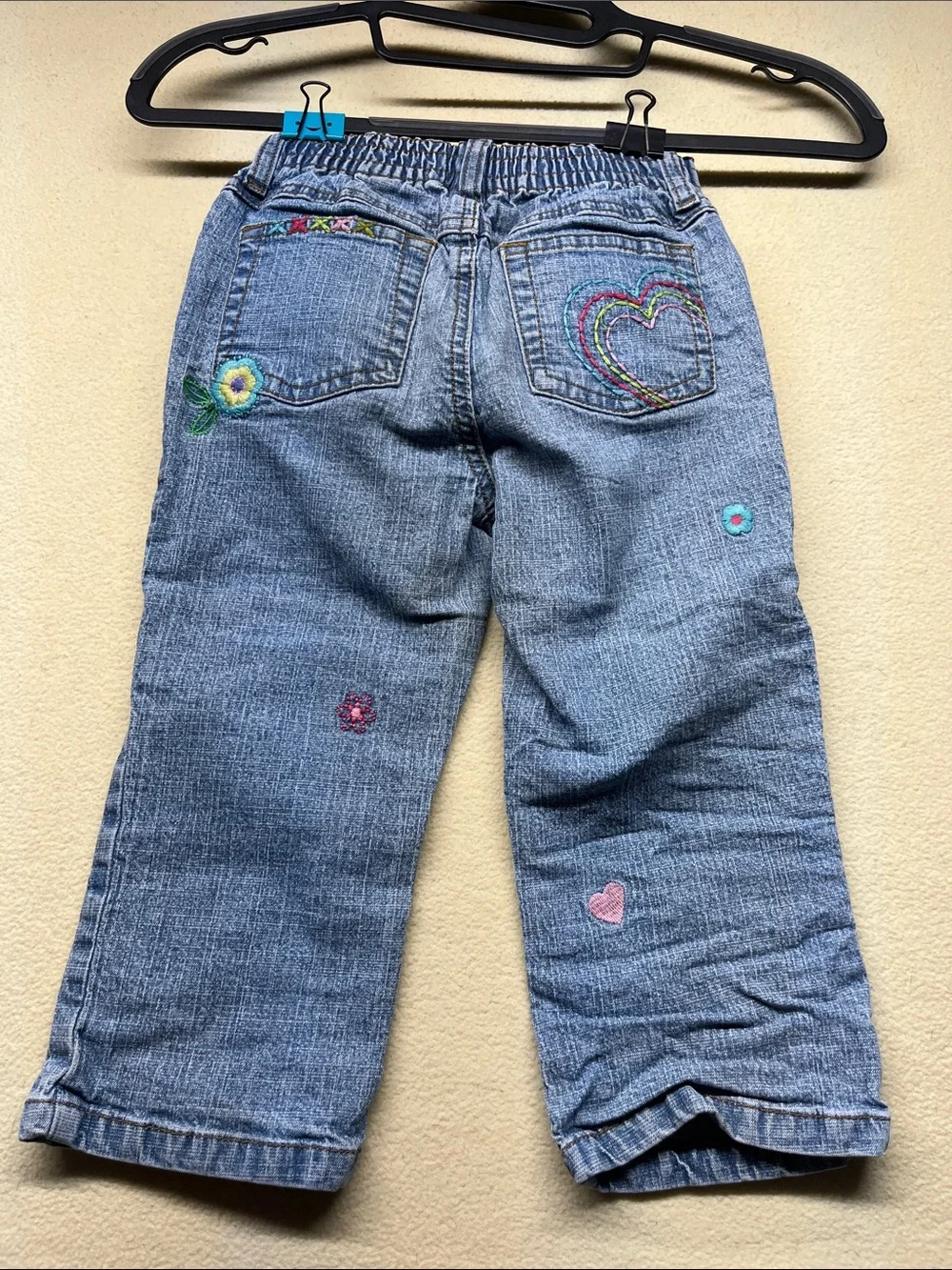 Zana Di Blue Denim Girls' Jeans with Pink & Multicolor Embroidery
